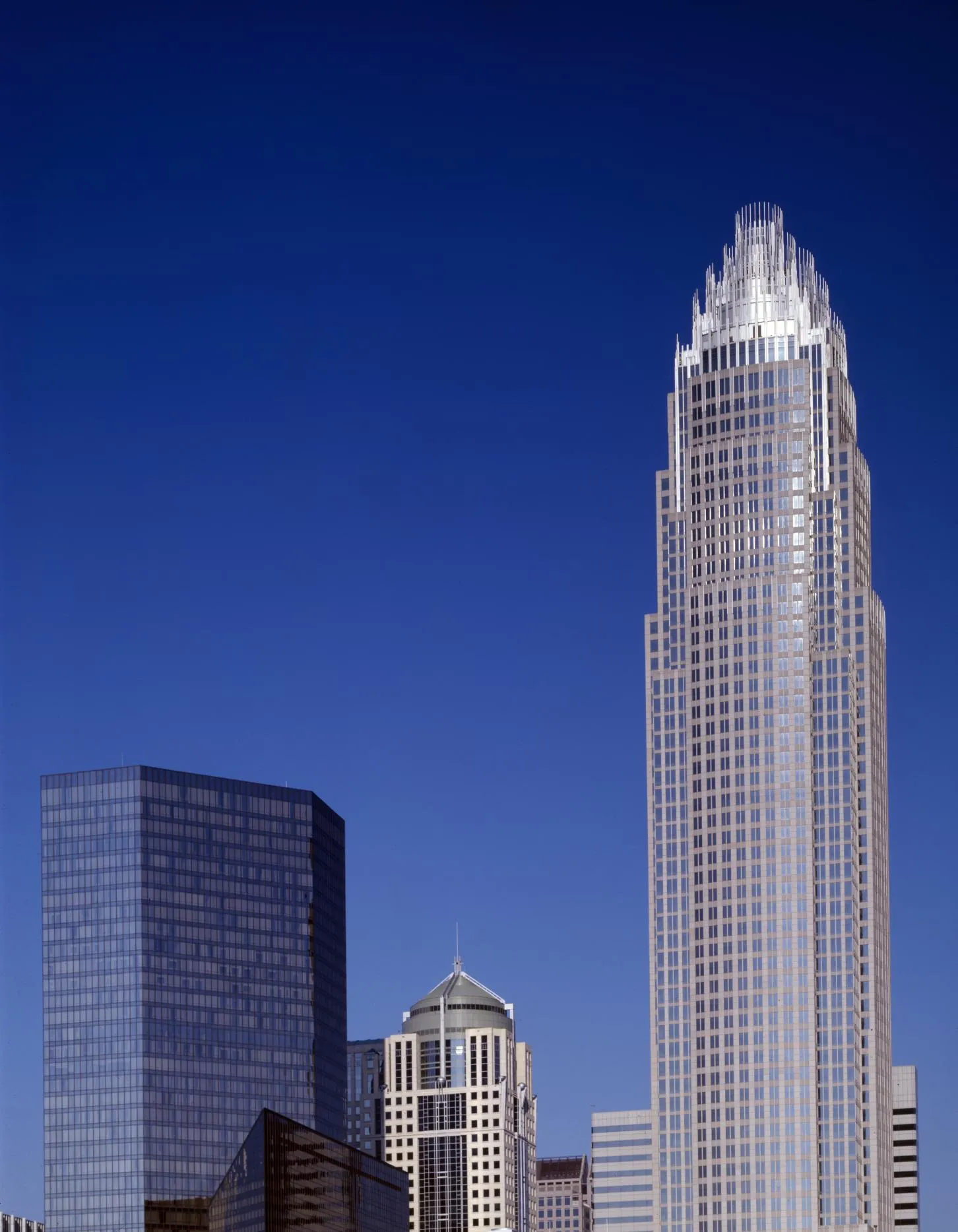 Charlotte high-rise buildings beneath a deep blue sky