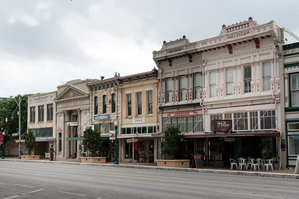 Historic commercial buildings on Georgetown’s Williamson County courthouse square