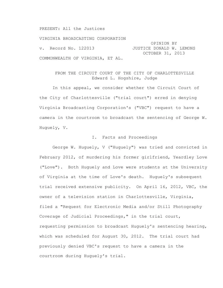 First page of the Supreme Court of Virginia’s October 31, 2013 broadcasting decision
